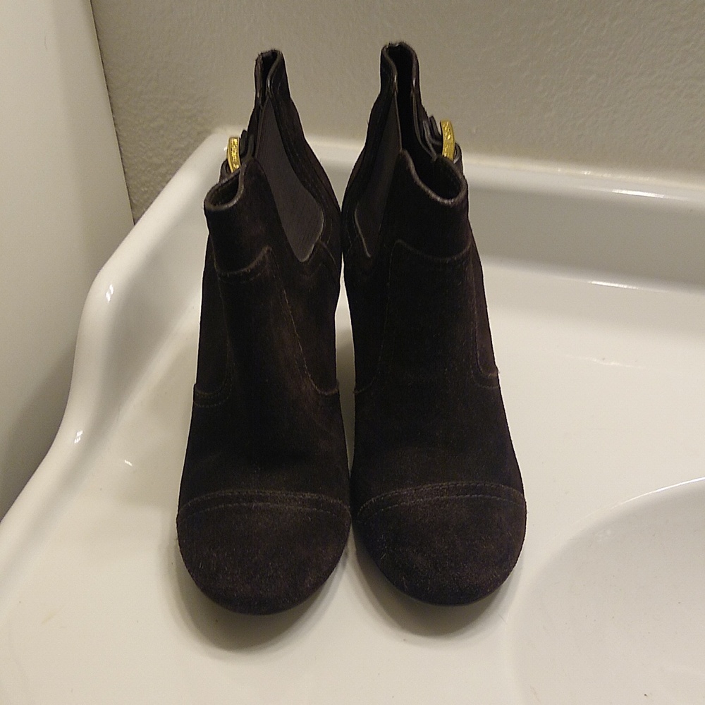 Tory Burch Adrienne Boots Brown Suede Ankle Booties Size 7 1/2 - Picture 4 of 8